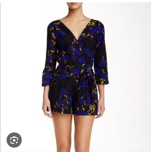 Yumi Kim Floral Black and Blue Romper. Size M